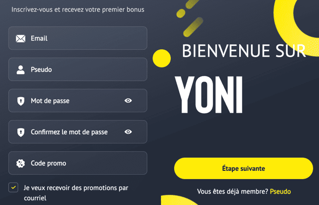 S&rsquo;inscrire Yonibet casino